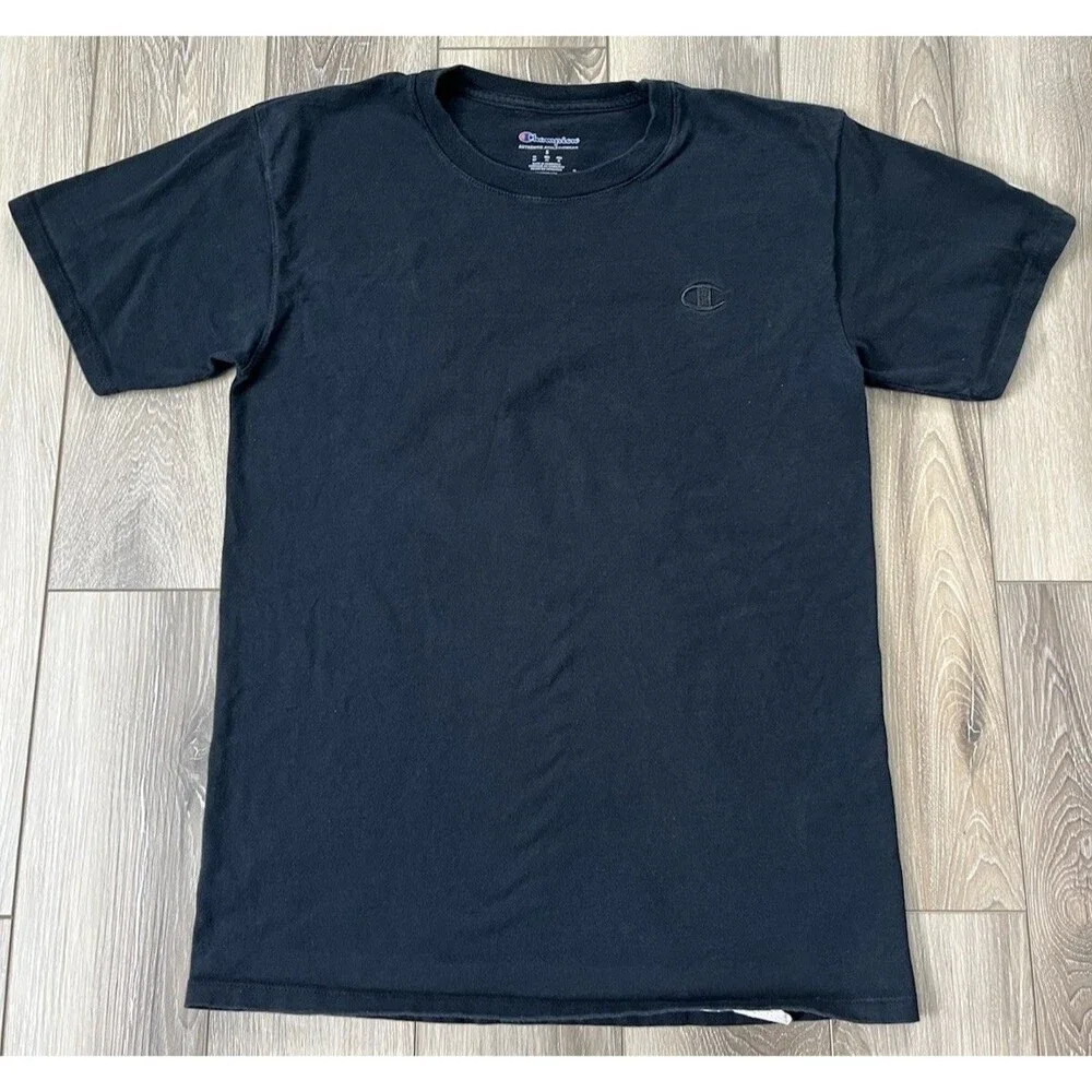 Champion Authentic Black Short Sleeve Tee Mens S 100% Cotton Embroidered Logo - Picture 2 of 8
